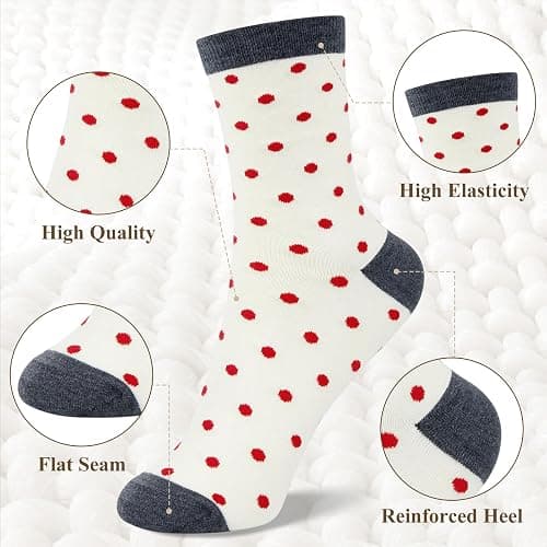 6 Pairs Cotton Crew Socks for Women, Breathable Novelty Funny Striped Dot Casual Cute Calf Socks Size 6-12 thumbnail 3