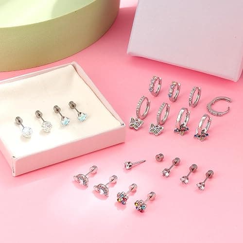 Hypoallergenic Earrings For Girls Women Surgical Stainless Steel Screw Back Earrings Set For Sensitive Ears Kids Earrings Toddler Earrings Cute Girls Earrings thumbnail 8