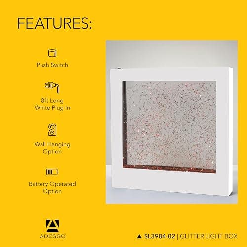 Adesso SL3984-02 Simplee Novelty RGB LED Mood Box for Table or Hanging Mount, Gallery Wall Lighting, Swirling Color Changing Glitter, 8 Feet, White Frame thumbnail 6