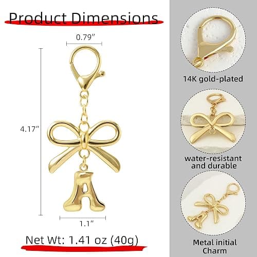 BydGxy Gold Bubble Heart, Cherry, Bow & More Designs Letter Initial Keychain Bag Charms – Cute Purse Charms for Handbags thumbnail 5