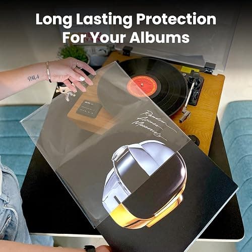 EVEO 100 Vinyl Record Sleeves Outer – Crystal Clear Outer Vinyl Sleeves LP Album Covers 12.75"x12.75" | Perfect Fit Protective 3 Mil Protection for Single & Double LPs - Archival Quality thumbnail 2