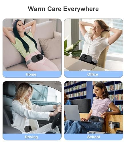 Portable Cordless Heating Pad for Period Cramps, Voice Reminder Menstrual Heating Pad with 6 Heat Levels and 6 Massage Modes, 3s Fast Heating, Gifts for Women Girls, Black thumbnail 7