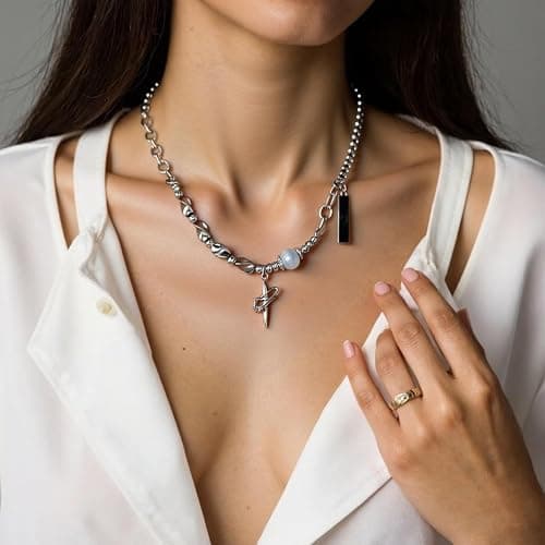 Buyongwant Y2k Irregular Necklace Star Pendant Moonlight Stone Fashion Collar Chain Design Spicy Silver Jewelry for Women thumbnail 2