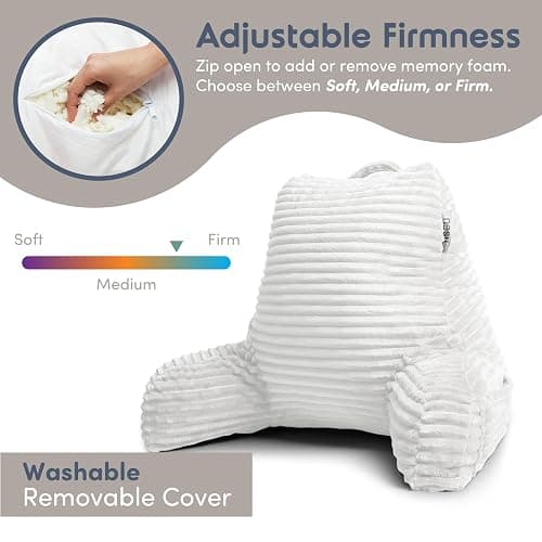 Reading Pillow with Shredded Memory Foam, Luxe Cut Plush Back Pillow for Sitting Up in Bed, Back and Arms Adjustable Support for Adult & Teens, Backrest Pillows with Washable Cover White thumbnail 5