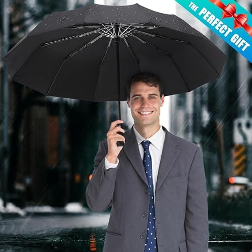 GAOYAING 46 Inch Large Automatic Rain Umbrella - Windproof Travel Lightweight Travel-Ready, Heavy Duty 12-Rib 210T Fabric, Portable with Protective Sleeve thumbnail 6