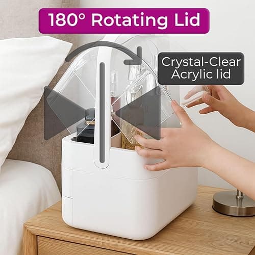 Neo Acrylic Makeup Organiser with Lid & Drawers Portable Dustproof Cosmetic Storage Box for Vanity, Bathroom Bedroom Countertop Skincare & Beauty Organiser (White) thumbnail 6
