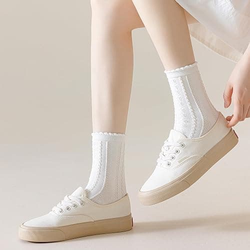 albagu Women's Crew Socks - Casual Cotton Cute Novelty Socks - Floral Ankle Socks - 5 Pack (White, One Size) thumbnail 6