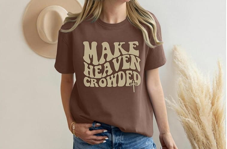 Make Heaven Crowded T-Shirt Women Oversized Christian Shirt Graphic Tee | Loose Inspirational Print Short Sleeve Tops Religious Faith Tshirts Summer Casual Crewneck Tee Christian Gift thumbnail 6