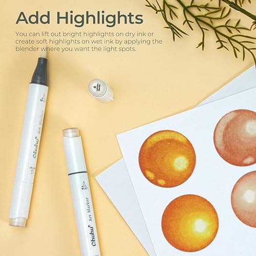 Ohuhu Alcohol Colorless Blenders - Pack of 6 Alcohol Based Ink No.0 Clear Blender Brush of Ohuhu Markers for Adding Highlights Textures - Erasing Mistakes - Works Well with All Alcohol Markers thumbnail 3