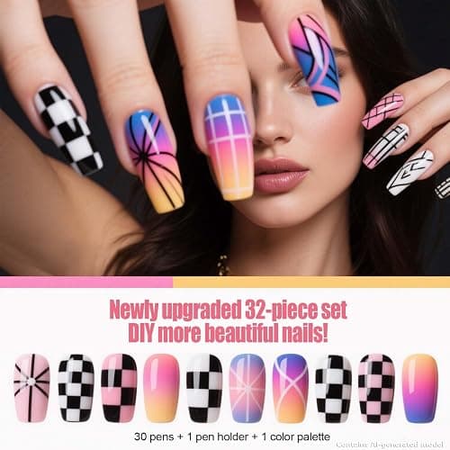 Artdone 32pcs Nail Art Brushes Tools Set Dotting Tools for Gel Polish | Dust Brush,Striping Brushes for Long Lines, Drawing Pen Design supply thumbnail 3