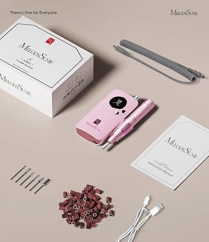 MelodySusie Clip-On SC320F Rechargeable Nail Drill 30,000 RPM for Beginners | 30000RPM, 6000mAh battery, 10-14h runtime, LED display, Low-heat motor, shapes acrylic/gel nails, safe for natural nails thumbnail 7