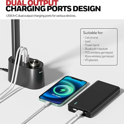 Honeywell Sunturalux™ LED Desk Lamp with USB Charging Ports HWT-H01 - Stepless Dimmable Eye Caring Desk Light for Home Office Bedroom Bedside College Dorm, Foldable Table Lamp Reading Lamp Black thumbnail 5