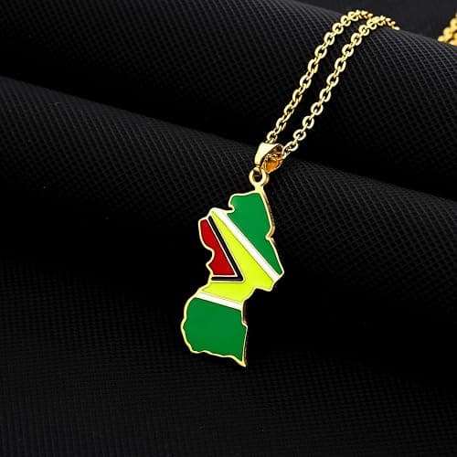 WISHNYMPH Vintage Guyana Map Pendant Necklace Stainless Steel Country Outline Charm Necklace Jewelry thumbnail 8