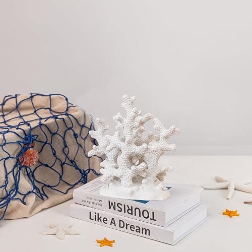 Elegondrar 7.1" H White Coral Decor, Resin Statue, Nautical Decorations for Home, Bedroom, Bathroom, Living Room, Beach/Coastal/Ocean Themed Cabinet Shelf Tabletop Decor thumbnail 2