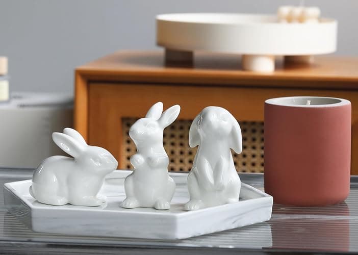 GOODSTART Ceramic Bunny Rabbits Easter Bunny Figurine Porcelain Modern Art Home Decoration, Statues for Spring Home Decor, Easter Decorations Rabbit Figurines thumbnail 8