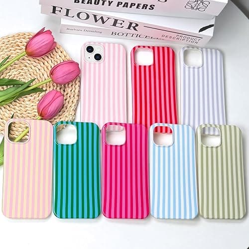 Anuck for iPhone 15 Case Cute Striped Phone Case Girly Aesthetic Vertical Stripe Pattern Design for Women Girls, Soft TPU Shockproof Rubber Bumper Protective Cover for iPhone 15 6.1" - Pink White thumbnail 6