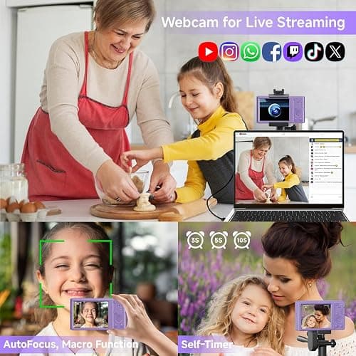 Digital Camera for Teens, FHD 4K 44MP Digital Camera Purple with 64GB SD Card 16X Digital Zoom, Cameras for Photography Compact Point and Shoot Camera for Teen Boys Girls Kids Camera Digital Purple thumbnail 5
