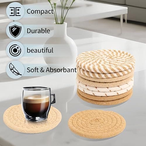 Fall Coasters Set of 8,Absorbent Coaster for Drinks,Holiday Coasters for Home Decor,Coffee Table Decor,Boho Chic Decor,4 Colors Woven Coaster for House Warming Gifts New Home thumbnail 5