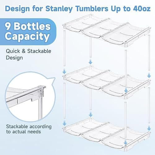 Stackable Water Bottle Organizer for Stanley 40 oz Tumbler, Water Bottle Holder for Cabinet, Pantry Kitchen Organizers and Storage for Stanley Cup Accessories, Tumbler Organizer and Wine Rack, 3Pack thumbnail 5