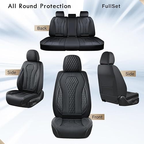 Coverado Seat Covers, Car Seat Covers Full Set, Black Car Seat Cover, Car Seat Covers Front Seats Back Seat Cover, Waterproof Car Seat Cushion, Leather Seat Covers Seat Protector Fit for Most Cars thumbnail 8
