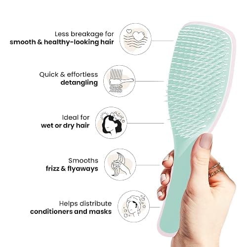 Tangle Teezer Ultimate Detangler Brush for Wet & Dry Hair, Eliminates Knots & Reduces Breakage for All Hair Types, Baby Pink & Mint thumbnail 4