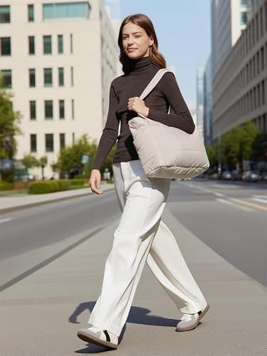 Tote Bag for Women with Cutie Flowers Inside Lightweight Puffy Tote Bag with Compartments thumbnail 2