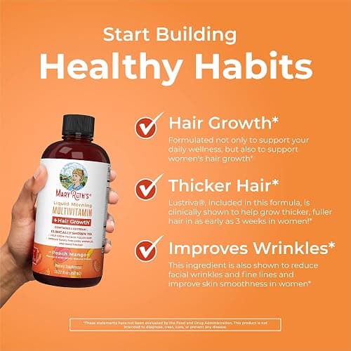 MaryRuth Organics Liquid Multivitamin+Hair Growth | Biotin 10000mcg | Lustriva Hair Growth Supplement | Clinically Tested in Women for Thicker Hair&Facial Wrinkle | Skin Care | Ages 18+ | 15.22 Fl Oz thumbnail 5