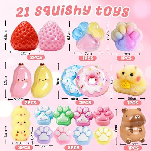 21Pcs Taba Toys Pack - Big Squishy Fidget Stress Relief Squeze Toys Kit, Includ Animals, Strawberry, Paw, Banana, Donut, Hamster, Chick, Cute Squishies Squishys Birthday for Girls Kids thumbnail 3