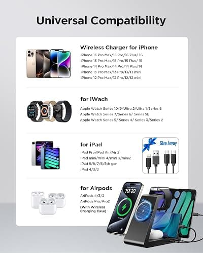Charging Station for iPhone,5 in 1 Wireless Charger Stand Dock for Apple: Mag-Safe Charging Station for Multiple Devices Apple iPhone 17 16 15 14 13 12 Pro Max Plus iWatch Airpods thumbnail 3