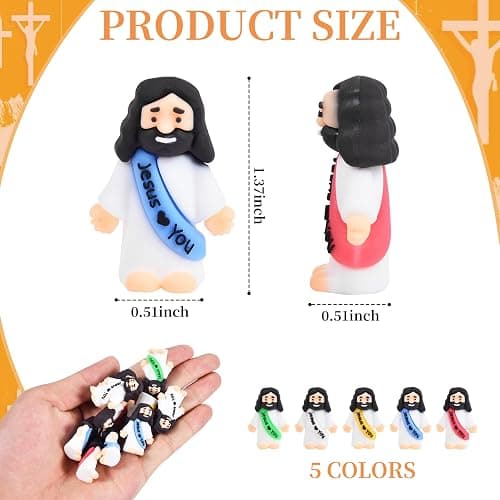 nedeqi 100 PCS Little Jesus Figures, Mini Jesus Figurines in Bulk, Tiny Pocket Rubber Jesus Love You Figure for Religious Party Favors, Sunday School, Baptism Gift, Easter Egg Stuffers (100) thumbnail 3