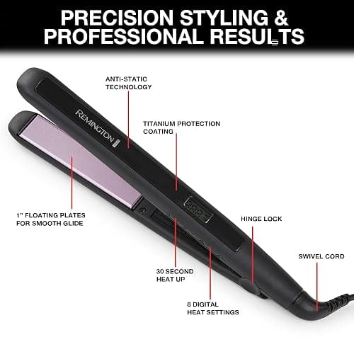 Remington 1" Flat Iron, Hair Straightener with Anti-Static Technology, Rapid 30-Second Heat-Up, 60-Minute Auto Shut-Off, 30% Longer Ceramic Floating Plates, and Titanium-Ceramic Coating thumbnail 3