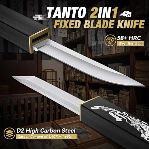 Purple Dragon Tanto Fixed Blade Knife,Outdoor Bushcraft and Survival Knife,Full Tang Outdoor Knives 2 in 1,Ideal for Camping,Hiking-Outdoor Knives Christmas Gift for Men and Women thumbnail 2