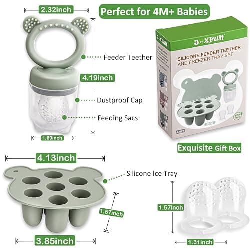 JEXFUN Silicone Baby Fruit Food Feeder Pacifier & Breastmilk Popsicle Freezer Molds, Baby Food Storage Containers Breast Milk Ice Cubes for Baby Teething & Infant Self Feeding, BPA Free - (Sage) - Sage thumbnail 2