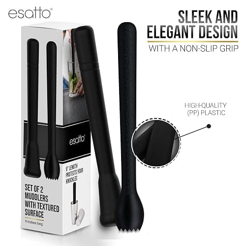 Esatto Professional Bar Tool Muddler 25 CM (9 Inches) Ribbed – Made with ABS Plastic, Black Set of 2 – Durable and Ribbed for Mashing Fruits, Berries, Sugar, Spices, and Herbs thumbnail 3