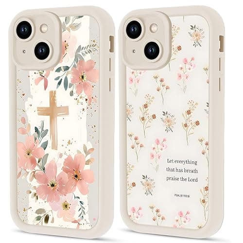 Aoldimu 2 Pack Floral Christian Cross Jesus Bible Verse Phone Cases for iPhone 13 for Women Girls,Soft Shockproof Protective Cover with Christian Quotes for iPhone 13 6.1" - Image 1