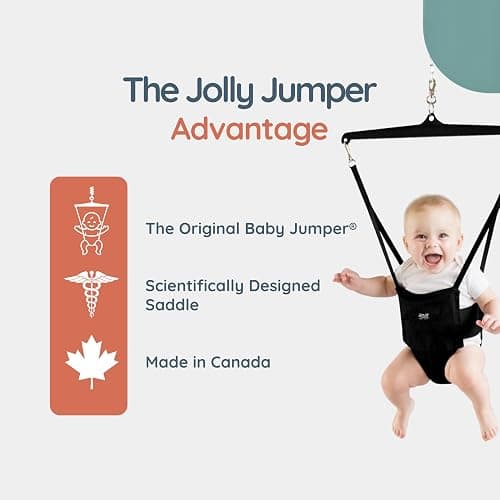 Jolly Jumper CLASSIC (Grey) with Stand - ORIGINAL Baby Jumper, Indoor and Outdoor Exercise Saddle Seat, Adjustable Height, for Infants up to 28lbs thumbnail 4
