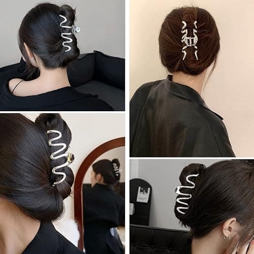 Muumoo Wavy Irregular Shape Metal Hair Clip, 1Pcs Silver Shark Claw Non-slip Head Clip - Elegant Hair Accessories for Daily Hair Accessories Decorations thumbnail 5