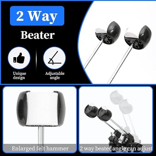 Double Bass drum Pedal,Double Bass Pedal with Adjustable Beater Head,Double Chain Drive Foot Kick Pedal with Drum Key for Drum Set and Electronic Drums - Double drum pedal thumbnail 6
