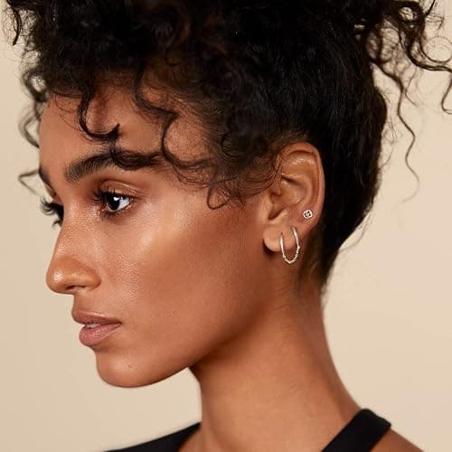 PAVOI 14K Gold Chain Earrings for Women | Double Piercing Dangle Chain Huggie Hoop Earrings | Cubic Zirconia Pearl Stud Ear Cuff Earrings for Women thumbnail 4