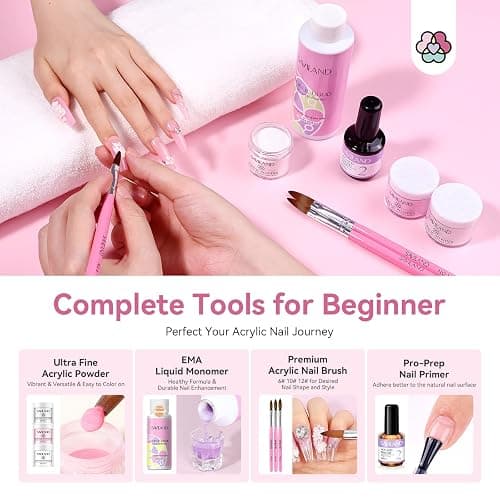 Saviland Acrylic Nail Kit for Beginners: Keratin Acrylic Powder Castor Oil Vitamin E Gel Nail Polish Primer 180W Nail Lamp Nail Drill Full Tools Everything Home Starters thumbnail 4