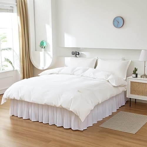 MEILA Wrap Around Bed Skirt Three Fabric Sides Elastic Dust Ruffled 16 Inch Tailored Drop,Easy to Install Fade Resistant-White, Queen/King thumbnail 5