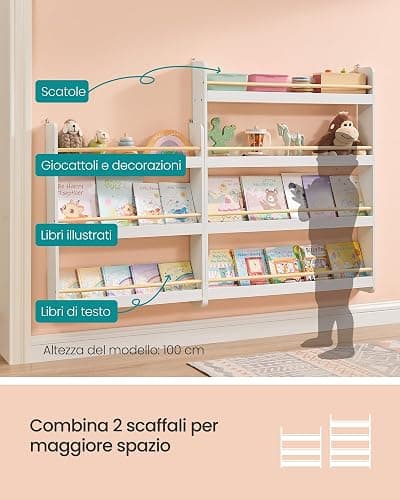 SONGMICS Libreria Montessoriana per Bambini, Scaffale per Giocattoli a 4 Ripiani, Libreria da Parete, Mobile per Cameretta Stanza dei Giochi, Bianco e Naturale GKR014W01 thumbnail 7