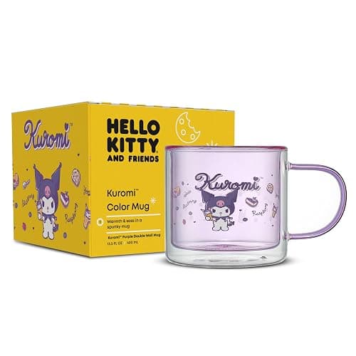 JoyJolt Hello Kitty Double Wall Insulated Coffee Mug ft Kuromi, 13.5 oz Glass Cup, Cute Drinking Glassware ideal for Latte, Iced Coffee, or Tea, Kawaii Hello Kitty Merch, Sanrio Accessories thumbnail 7