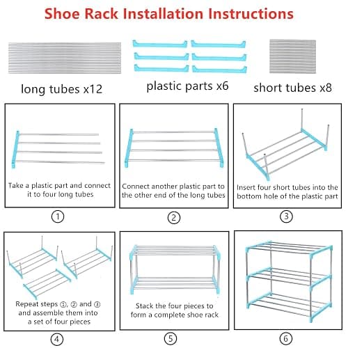 Jucaifu Stackable Small Shoe Rack, Entryway, Hallway and Closet Space Saving Storage and Organization (3-Tier, Blue) thumbnail 6