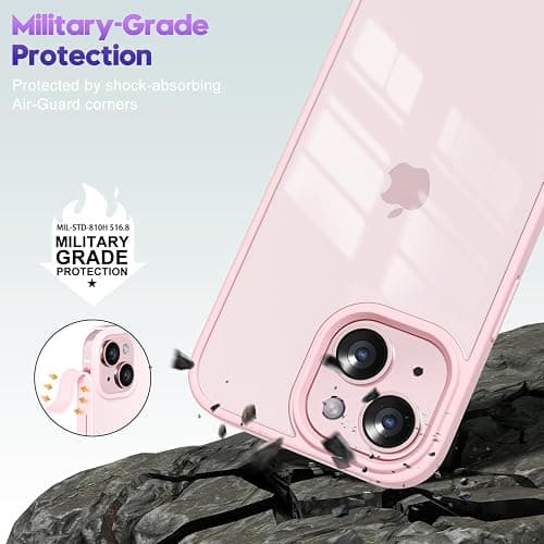 oakxco Thin Slim Clear case for iPhone 15 iPhone 14 iPhone 13 Case, Transparent Hybrid Hard Plastic & Soft Silicone Rubber Bumper, Non-Yellow Acrylic Protective Cover for Women Girl, Light Pink thumbnail 6