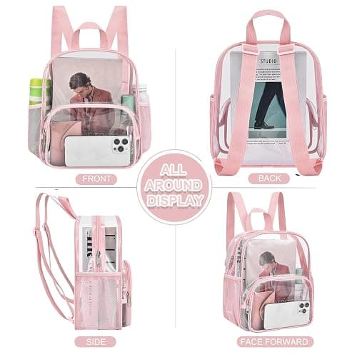 Busiuw Clear Backpack for Stadium Events Clear Backpack 12x12x6 with Front Pocket for Concert Sport Events Work Travel (Pink) thumbnail 4