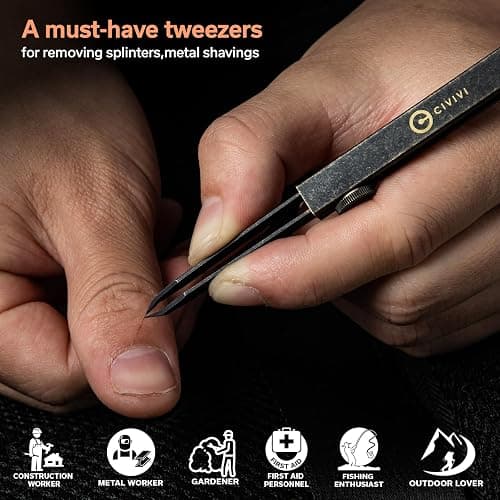 CIVIVI Precision Tweezers for Splinters, Retractable Keychain Tweezers for Men Women EDC Carry, Tac-N-Tweeze Tweezers with Leather Sheath Designed By Bob Terzuola C19062B-A thumbnail 3