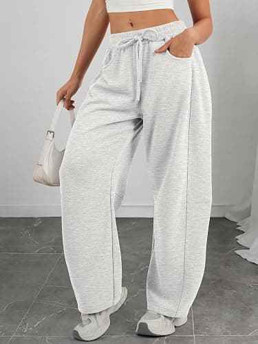 ATHMILE Barrel Sweatpants Women Fall Fashion Wide Leg Pants 2025 Baggy Lounge Comfy Flowy Sweat Pants with Pockets thumbnail 4