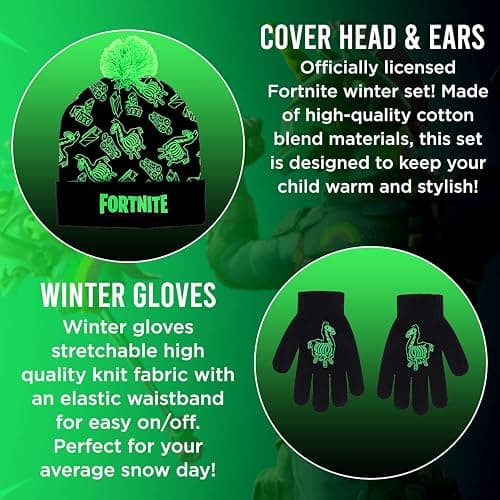 Fortnite Boys Winter Beanie Hat and Snow Gloves for Boys 2 Piece Set thumbnail 2