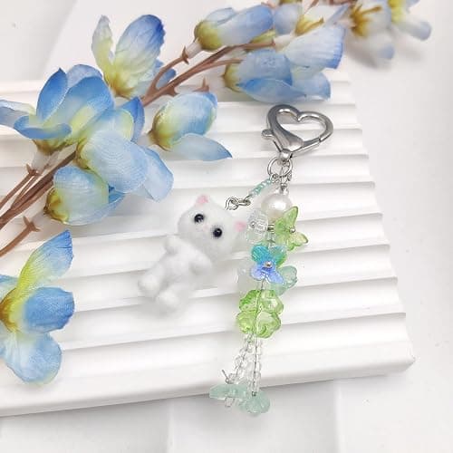 Nalefow Cute Pink Keychain,Fuzzy Cat Keychain Aesthetic Y2K KeychainStylish KeychainsAccessories thumbnail 5